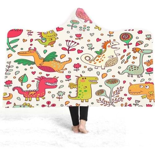 Dinosaur Hooded Blanket Picnic 3D Print Girls Fashion Plush Soft Plush Bedding Portable Adults Office Quilts Wearable