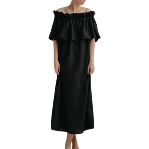 Women Dress Elegant Solid Color Off Shoulder Short Sleeve Ruffle Streetwear Spring Summer Ankle Length Elegant Party Dresses