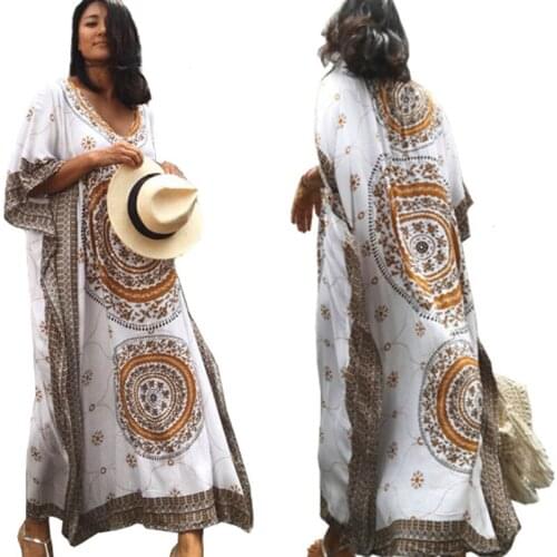 Oversize Beach Cover Up Vintage Print Floral Holiday Bikini Outing Boho Loose Long Cardigan Covers New Style
