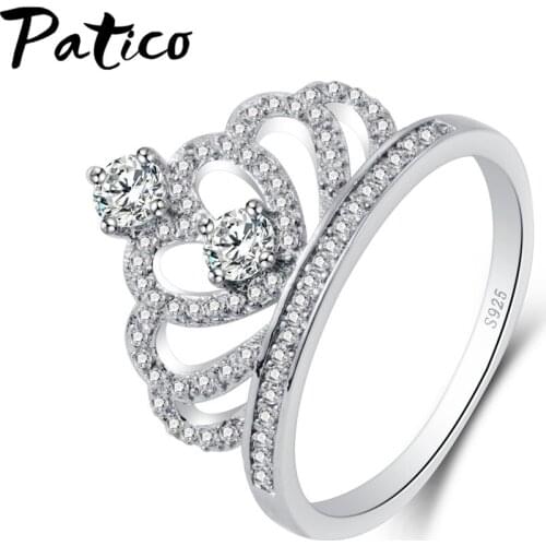 Princess Crown Rings for women AAA cubic zirconia micro pave setting engagement wedding rings female Anel accessories