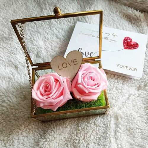 Dry flower Clear Glass Wedding Ring Box Storage Box Ring Box Necklace Bracelet Earring Jewelry Storage Accessories