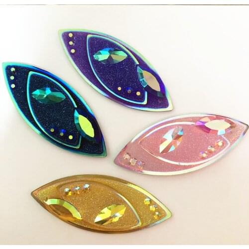 New 12pcs 20mm*48mm AB Horse Eye Resin Flatback Rhinestone 2 Hole Wedding Buttons R68*3