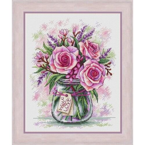 Pink rose Cross Stitch Kit Packages Counted Cross-Stitching Kits New Pattern NOT PRINTED Cross stich Painting Set