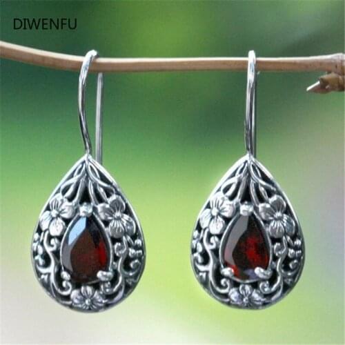 Ruby Solid S925 Silver Earrings for Women Water Drop Pear Earrings Carved Red Topaz Gemstone Garnet Earrings Luxury Jewelry