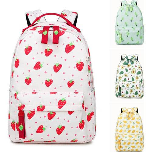 2021 New Fruit Print Backpack Fashion Lady Strawberry Avocado Mango Campus Middle School Student Bag Leisure Outdoor Backpack