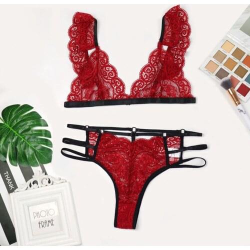 SEOBEAN See-Through Sexy Erotic Lingerie For Women Lace Bras Panties Female Exotic Underwear Hollow Out Bandage