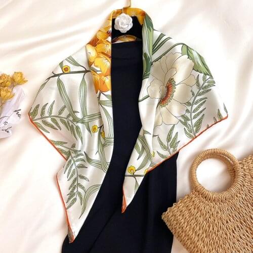 KOI LEAPING new fashion forest Twill Silk 90 Large Square Scarf Women Scarf Summer Sunscreen Silk Scarf Shawl festival gift