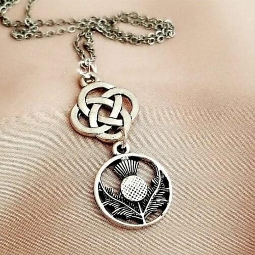 Scottish Irish Thistle Celtic Friendship Knot Necklace jewelry Silver Color Magic Wicca Viking Necklace for Female Adjustable