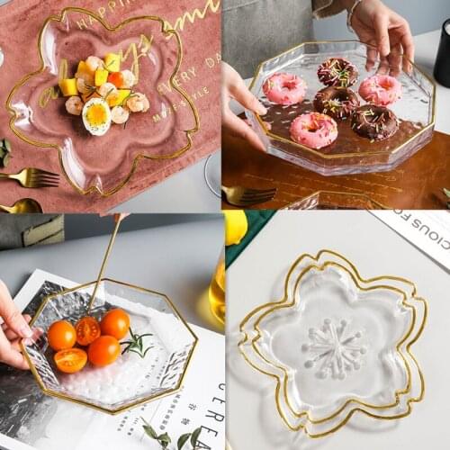 Cherry Blossom/octagon/decagon Glass Plate Household Decoration Tableware Transparent Phnom Penh Dessert Plate Fruit Salad Bowl