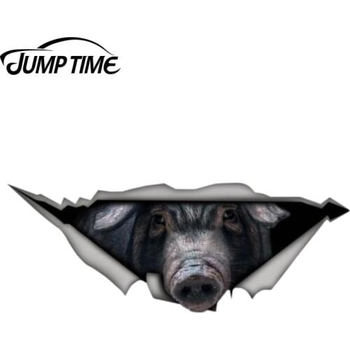 Jump Time 13cm x 4.8cm Decal Black pig car Sticker 3D Car Styling Torn Metal Decal Wild Animal Funny Car Stickers Window Bumper