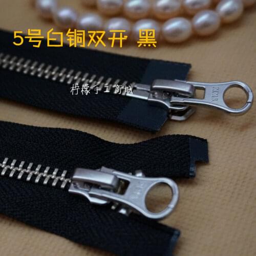 YKK Zipper 5 Metal White Copper Double Zipper 60-120cm Black