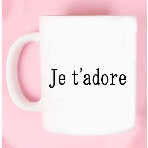 Je T'adore La Chope I Love You MUG 11oz White Ceramic Porcelain Coffee Tea Cup Lover Wife Husband GIFT MUG