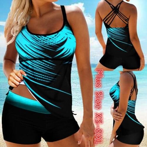 Women Two Piece Tankini Set Sexy Backless Sling Plus Size Female Skirt SwimdressBeach Push Up Woman Beachwear Mujer Bathing Suit
