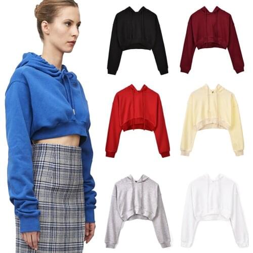 Short Hooded Curto Sweatshirt S M L XL Women Dance exercise Hoodies Girls Color Cropped Hoodie Long Sleeve Pullover #Wy4567890kg