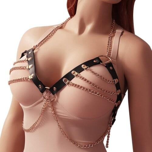 Women Sexy Charming Leather Metal Chain Cage Bra Breast Harness Bondage Underwear Belts Erotic Lingerie Fashion Punk Jewelry