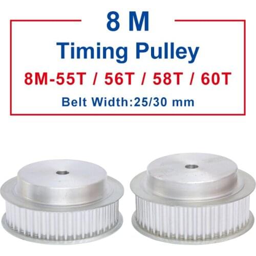 Timing Pulley 8M-55T/56T/58T/60T teeth pitch 8mm process hole 14 mm Aluminum pulley slot width 27/32mm for 25/30mm timing belt