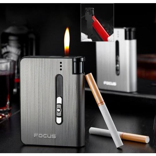 10Pcs Multi-function Automatic Cigarette Case Waterproof Metal Cigarette Box with Gas Lighter Smoking Accessories Gifts for Men