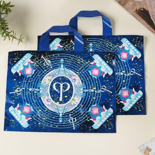 2018 New Style Wholesale 50pcs Blue Sky Gift Packaging Bags With Flower Plastic New Year Gift Bags