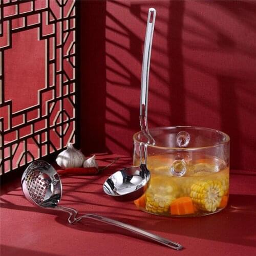 2020 Stainless Steel Long Handle Bending Pot Soup Spoon Hanging Wall Spoon Soup Colander Kitchen Cooking Tools Porridge Spoon