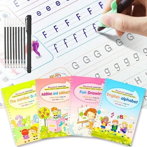 Reusable 4Pcs Magic Practice Book Free Wiping Childrens Toy Writing Sticker English Copybook Children Book For Calligraphy Toys