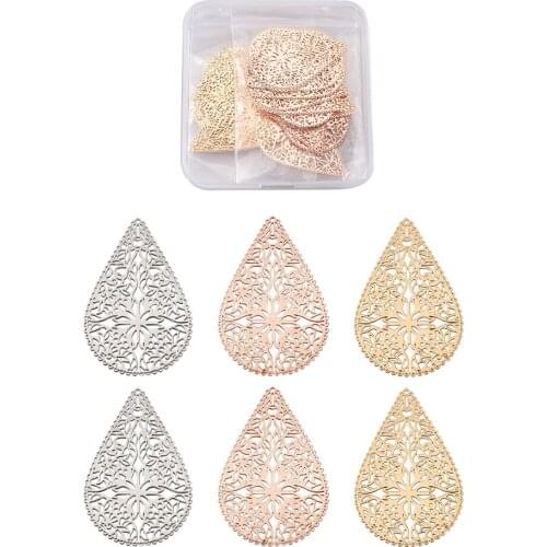 45pcs Teardrop Shape Filigree Joiners Links Connectors Charms Pendant Etched Embellishments For DIY Jewelry Earring Making