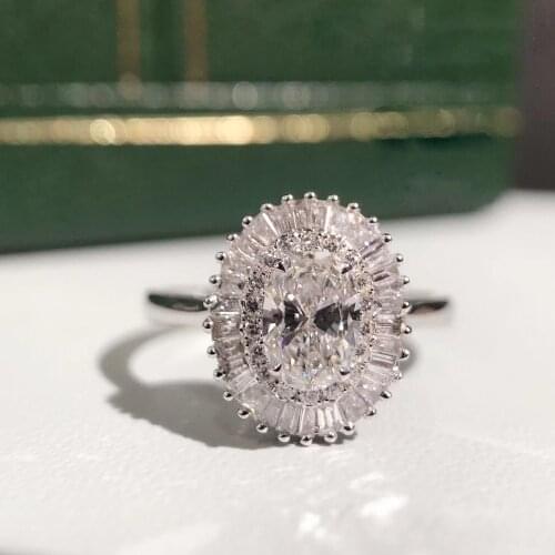 AEAW 0.51Carat Oval Cut Engagement&Wedding Natural Real Diamond Ring Genuine 18K White Gold for Women