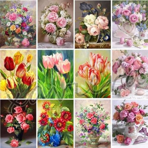 Xaviera Diy 5D Diamond Painting Flower Vase Rose Full Drill Cross Stitch Mosaic Rhinestone Embroidery Home Decor Living Room