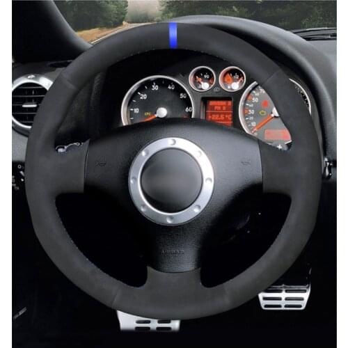 Blue Marker Black Suede Steering Wheel Cover for Audi A2 8Z A3 8L Sportback A4 B6 Avant A6 C5 A8 D2 TT 8N S3 S4 RS 4 RS