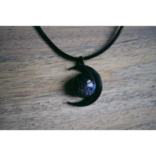 Black Moon Choker Necklace -Black Moon and Blue Goldstone Necklace - Crystal Necklace - Witchy Jewelry - Celestial Gift