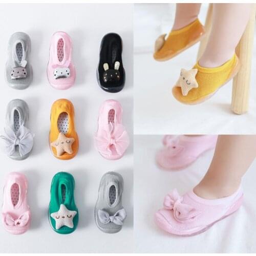 Toddler Baby Girls Kids Rabbit Soft Sole Rubber baby shoes socks children Slipper Stocking Cotton Slip-resistant Thicken Socks
