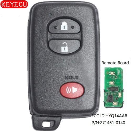 Keyecu Smart Remote Key Fob 3 Button for Toyota Highlander 2008 2009 2010 2011 2012 2013 HYQ14AAB P/N: 271451-0140