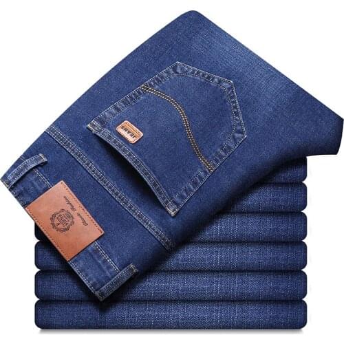 Pantalon vaquero hombre verano four seasons Mens Jeans Slim Elastic Brand Fashion Business Classic Trousers blue Denim Pants