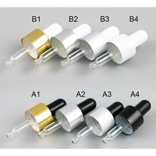Ready to ship!! 100pcs 18MM 18/415 Aluminum screw cap white black bulb glass pipette Dropper accessories for 5ml-100ml bottles