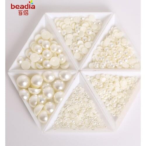 Imitation Pearl Flat Bottom Non-porous Semi-circular Diameter 1.5/2/2.5/3/4/5/6/7/8/10/12mm Jewelry Furniture DIY Decoration