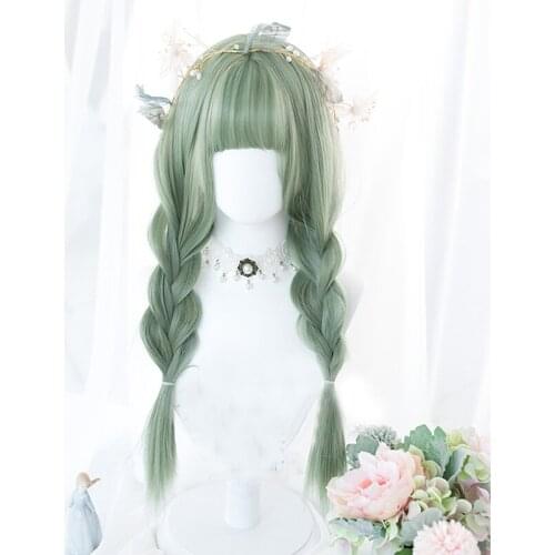 CosplayMix Lolita Anime 70M Long Curly Light Green Halloween Lolita Japan Cute Bangs Synthetic Hair Party Cosplay Wig+Free Cap