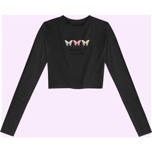 Creative Butterfly Shirts Cotton Clothes Pullover T Shirt Harajuku Aesthetic Tees Long Sleeve Tops Summer Punk Cool for Girls