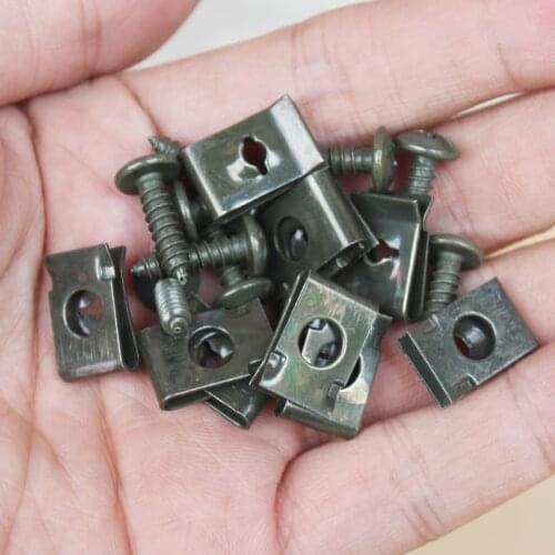 100 Sets M4 M5 cross Screw Plastic Cover Metal Retainer Self-tapping Screw and U Fastener Clip for Motorcycle Car repair Parts