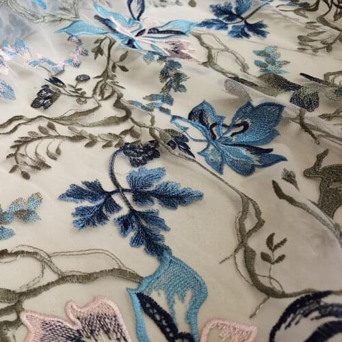 LASUI 2021 new 2 yards classic Blue flower embroidery mesh fabric diy evening dress dress fabric X0775