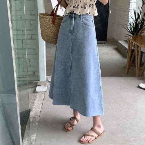 Hzirip Summer Blue Gentle Korean Vintage 2021 Fashion Casual New High Waist All-Match Mid-Length Denim A-Line Female Skirt