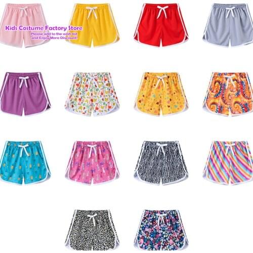 Summer Cute Girls Shorts Fashion Stretch Candy Color Kids Sports Short Mid Waist Casual Beach Short Childrens Clothing 2-8Year