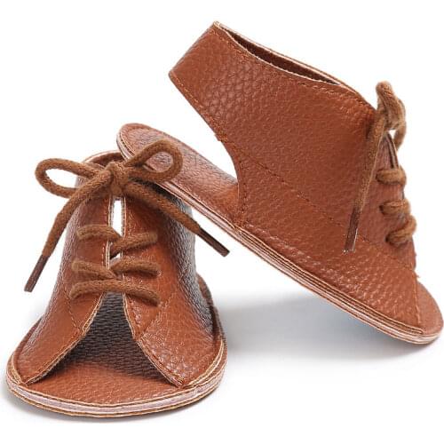 Fashion PU Leather Baby Shoes Summer Lace-Up Soft Soled Anti-Slip Newborn Kids Shoes First Walkers 0-18M