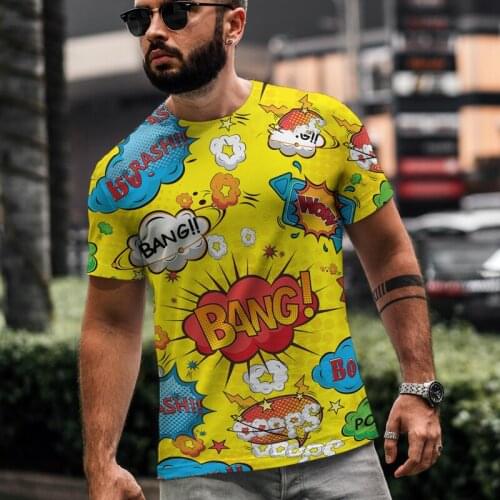 2021 Summer Hot Sale New Mens T-shirt Loose Clothes Retro Short Sleeve Fashion Graffiti Printed O-Neck Mens T-shirt
