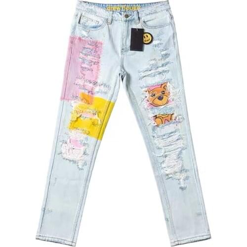 DREW Ripped Jeans Frame Denim Hole Bear Mens jeans Couples Ladies pants