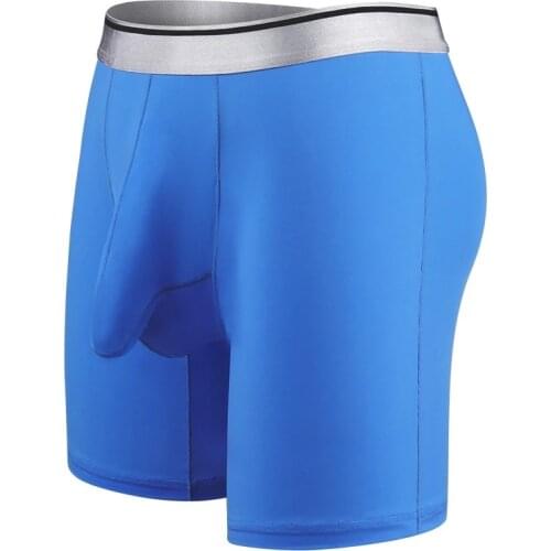 Men Cool Underpants Ice Silk Sexy Solid Panties Sports Running Loose Underwear Long Leg Boxer Shorts Plus Size Fashion Boxers