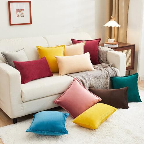 2022 New Solid Pillow Covers Soft Velvet Pink Beige Yellow Gray Cushion Cover Home Decorative For Sofa Bed 45x45cm/50x50cm