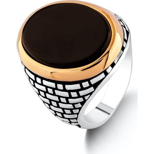 Oval Black Onyx Gemstone Ring Solid 925 Sterling Silver Turkish Men Ring