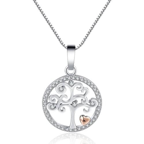 Luxury Crystal Tree of Life Round Pendant Necklace 925 Silver Heart Choker Necklaces Women Party Jewelry Bijoux Collier