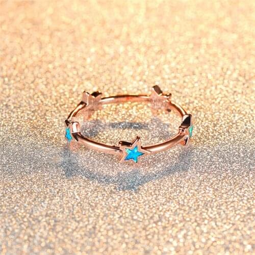 Simple Female Blue White Opal Ring Rose Gold Silver Color Engagement Ring Cute Bridal Star Thin Wedding Rings For Women