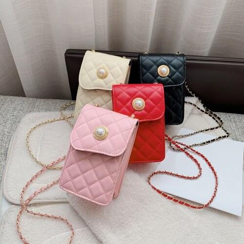 Lattice Printed Phone Shoulder Bags Women Daily Solid PU Leather Handbag Mini Girls Messenger Bag Money Crossbody Bag