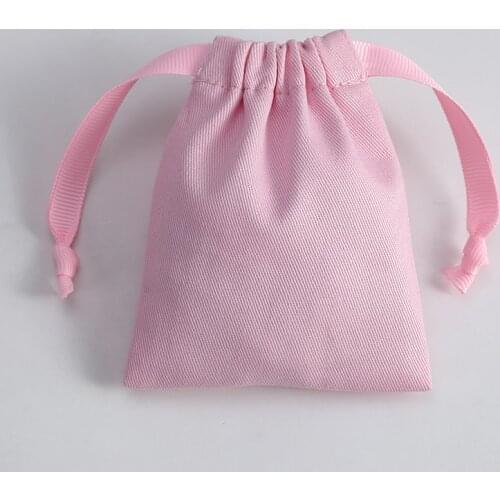 20pcs Pink Jewelry Package Pouch Cotton Canvas Bags with Ribbon Small Necklace Earring Packaging Pouch Can Customise Logo